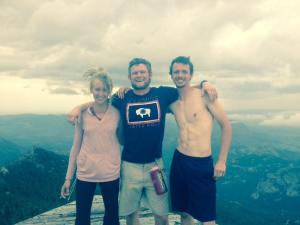 Christian Marr, Christian Marr, and Alek Angele posing on Laramie Peak 